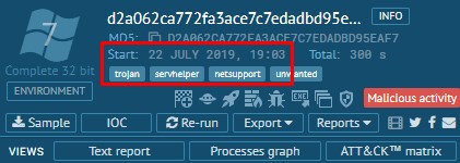 Malware download date and tags displayed in the ANY.RUN online analyzer
