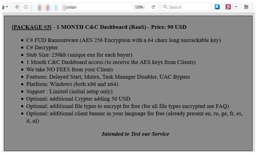Figure 9. Ad for the lease of a ransomware Trojan

