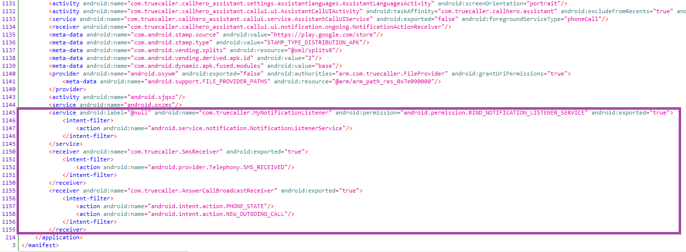 Supplementing the manifest with malicious classes